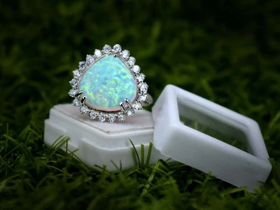 Anello di fidanzamento con ciondolo in argento sterling 925 opale di fuoco... - Immagine 1 di 4