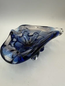 Mid Century Murano Stil Kobaltblau Kunst Glas Aschenbecher Schale Sommerso 9" - Bild 1 von 4