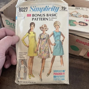 Simplicity 8027, 60s Dress, Sz 14/36, Cut & COMPLETE, Vintage Sewing Pattern - Picture 1 of 6