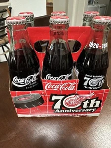 Detroit Red Wings 70th Anniversary 1926 - 1996, 6 - 8 Oz Coke Bottles 6 Pack - Picture 1 of 6