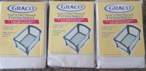 Graco Pack N Play Playard 27" x 39" fitted sheets Set Of 3, White  - Picture 1 of 5