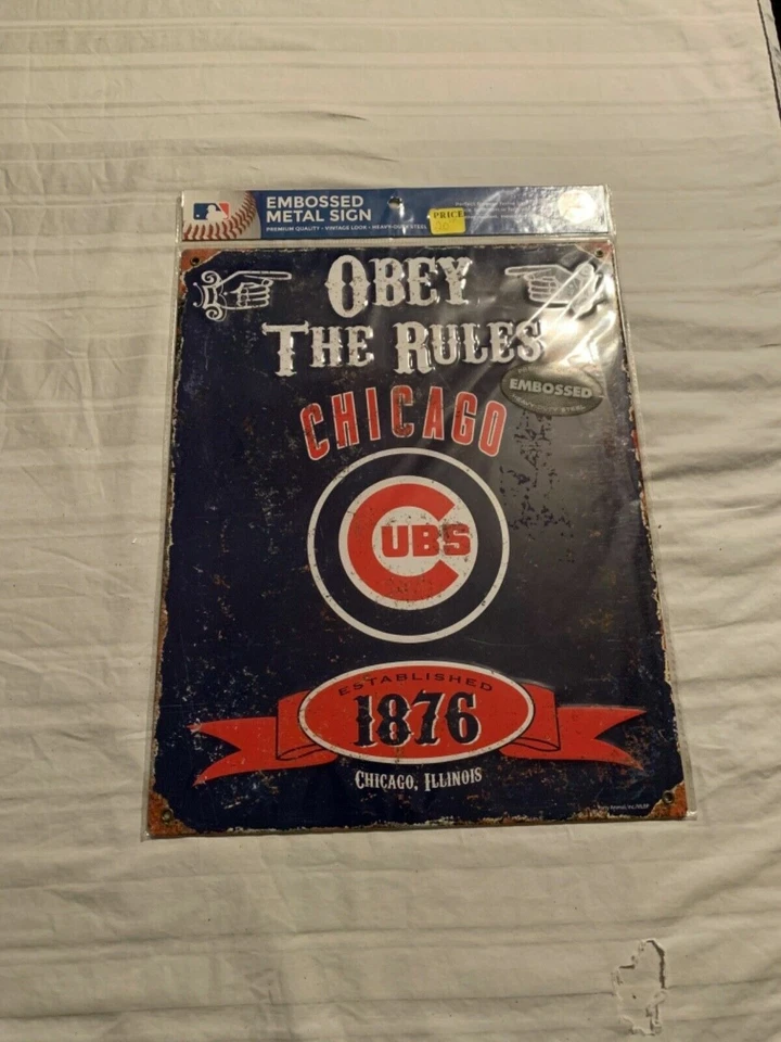 Chicago Cubs MLB Embossed Metal Wall Sign 15" x 12" Party Animal Brand New - Image 1 of 1
