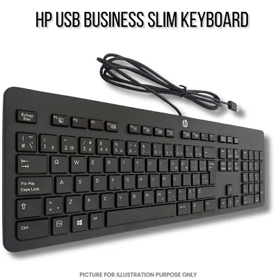 HP Slim Keyboard  KBAR211 UK QWERTY Layout Wired USB Desktop PC Computer Laptop - Image 1 of 4