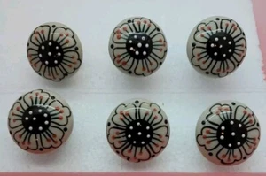 Vintage Large Brown & Orange Flower Ceramic Cabinet Pulls | Knobs - Lot of 6 - Picture 1 of 8