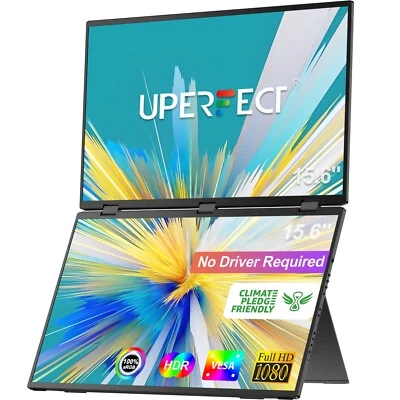 UPERFECT 15.6" Dual Monitor 1920x1080 Portable Screen Laptop Extender Monitor - Image 1 of 4