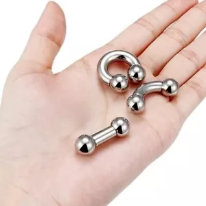 3pc Set Horseshoe Barbell Ring Nipple Tongue Internal Thread Steel Body Piercing - Picture 1 of 18
