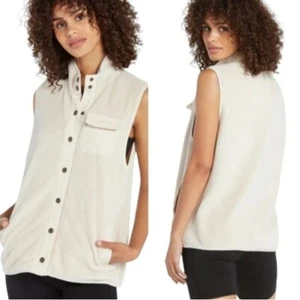 Volcom Fleece Vest Womens Size XS Beige Mock Neck Snap Button Outdoor Hiking - Picture 1 of 13