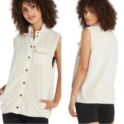 Volcom  Fleece Vest Womens Size XS Beige Mock Neck Snap Button Outdoor Hiking - Image 1 of 4
