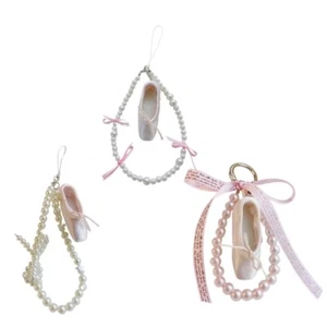 Ballet Shoe Keychain Pearls Ribbon Charm Lovely Fashion Accessory for Girls - Picture 1 of 11