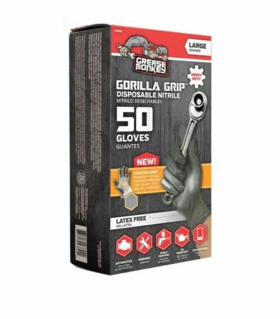 Grease Monkey Gorilla Grip Nitrile Disposable Gloves, Size Large - 50 Count