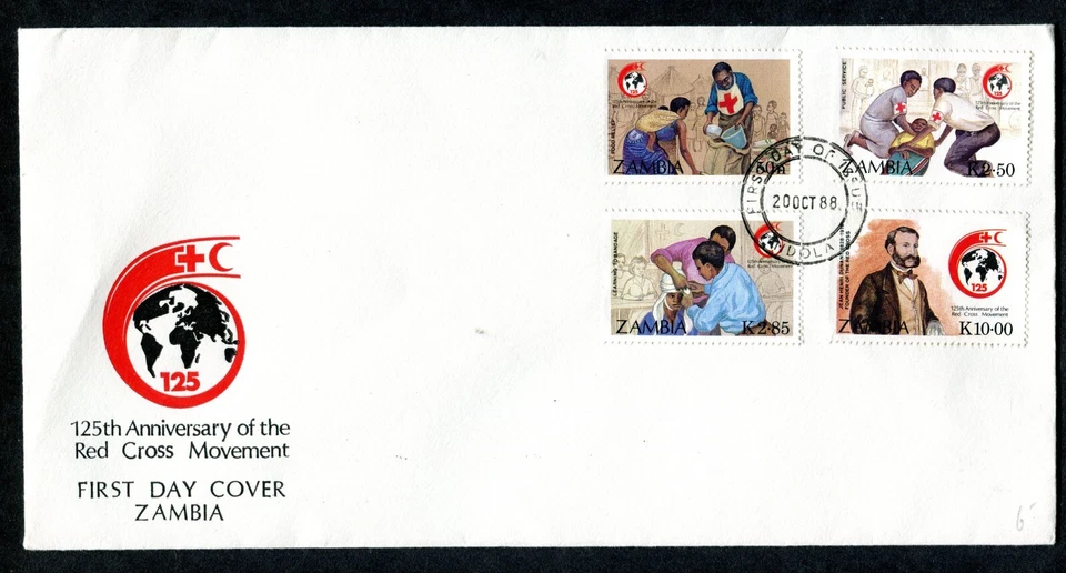 ZAMBIA 1988, RED CROSS - 125TH ANNIVERSARY,  Scott  448-451 on F.D.C. - Image 1 of 1