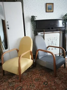 Antique Vintage Pair of Art Deco Retro Bentwood Chairs For Reupholstering - Picture 1 of 21