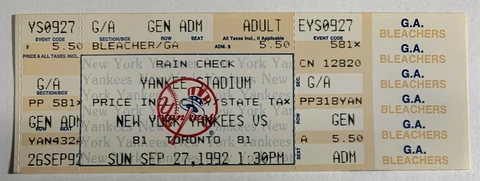 1992 Toronto Blue Jays Ticket - Franchise First 20 Game Winner - Jack Morris Cover