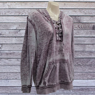 Sudadera con capucha para mujer Green Tea pequeña púrpura manga larga bolsillo frontal Foto 1 de 4