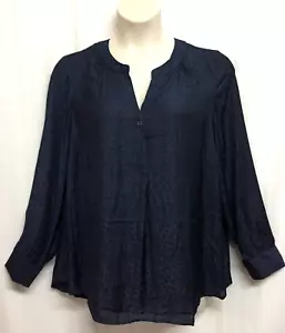 beme Top Plus Size 24 Shirt Blouse Tunic Long Sleeve Satin Navy Animal Print - Picture 1 of 13