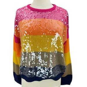 Color Block Sequin Knit Pullover Sweater Size Small - Picture 1 of 11