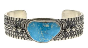 Natural Morenci Turquoise Bracelet By Navajo Artist Jereme Delgarito - Picture 1 of 5