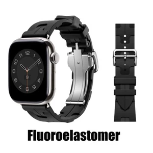 Fluoroelastomer Watch Band Strap 40mm-49mm For Apple Watch Hermes Ultra Black - Photo 1 sur 4