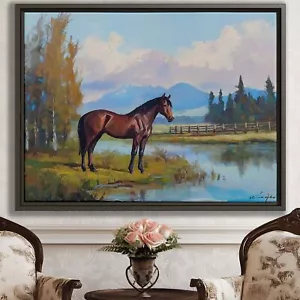 Majestic Horse Canvas Print Rustic Wall Art Equestrian Landscape Painting Decor - Picture 1 of 9