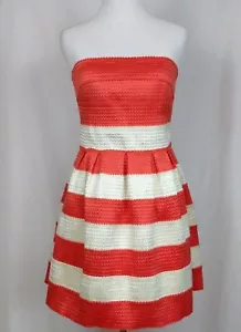 WOW COUTURE Bandage Flare Dress Size L Coral Orange Strapless Short Elastic - Picture 1 of 9