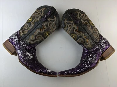 Soto Boots Mexico Women 9 Purple Sequin Distress Leather Western Classic Cowgirl - Image 1 of 4