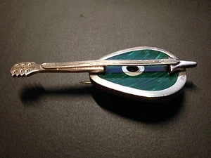 Vintage Mid Century Modern / Art Deco Sterling Silber und Malachit Mandoline Pin - Bild 1 von 8