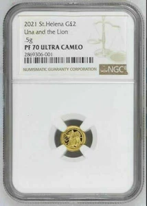 2021 St Helena East India Una and the Lion £2 1/2g Gold Proof Coin NGC PF70 UC - Picture 1 of 5