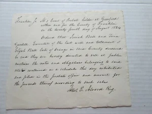 ONE (1) 24th AUGUST 1824, ORDER OF PROBATE COURT; GREENFIELD, FRANKLIN CTY., MA. - Picture 1 of 2