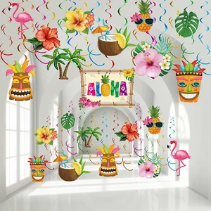 30 Pieces Hawaiian Luau Birthday Party Hanging Swirl Decorations, Flower Tropica - Picture 1 of 12