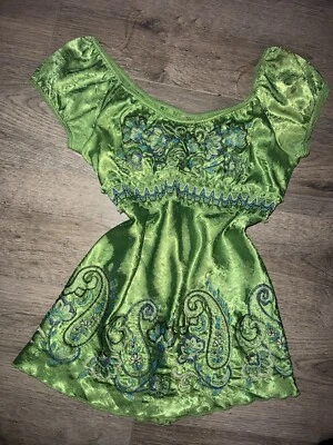 Vintage Heart Soul Milkmaid Green paisley embroidered top Large  — 第 1/4 张图片