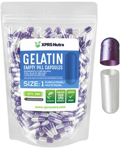 Size 1 Purple Pearl/White Pearl Empty Gelatin Capsules Kosher Gelcaps - Picture 1 of 11
