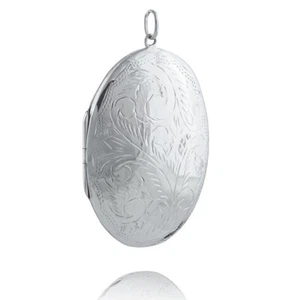 Large Oval Photo Locket - 925 Sterling Silver - Design Heirloom Antique Replica - Picture 1 of 2