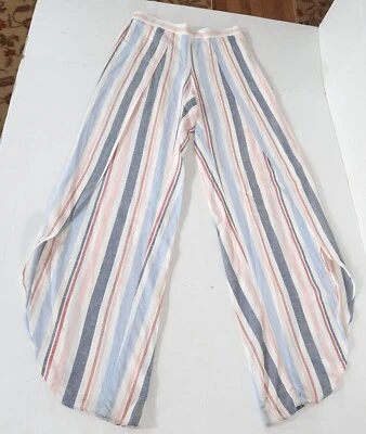 Pantalones de tulipán a rayas mezcla de lino Drew Anthropologie Whitney para mujer S azul rosa Foto 1 de 4