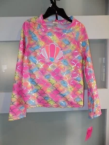 Betsey Johnson LS 2-Pc Rash Guard Mermaid Swimsuit UPF +50 Size 10 Girl's NEW - Picture 1 of 4