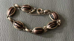 Vintage Armband Zargenfassung Schwarz & Kupfer Cabochon Stil 60er Jahre - Bild 1 von 3