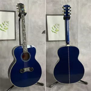 Custom Quilt Vine Viper Blue J-200 Akustikgitarre Griffbrett Abalone Shell Inlay - Bild 1 von 8