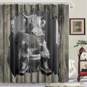 Mucca Funny Tenda Doccia 3D Extra Lunga Tessuto Antimuffa Impermeabile Lavabile - Foto 1 di 7
