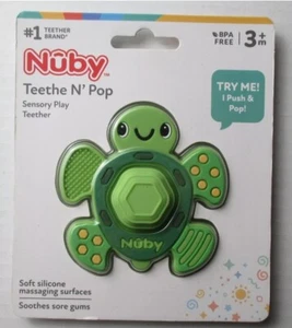 Nuby Teethe N Pop Sensory Play Teether Green Turtle Soft Silicone for Babies New - Picture 1 of 2