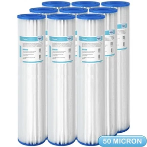 9 Pack 50 Micron 20" x 4.5" Washable Pleated Sediment Water Filter for Big Blue - Picture 1 of 9