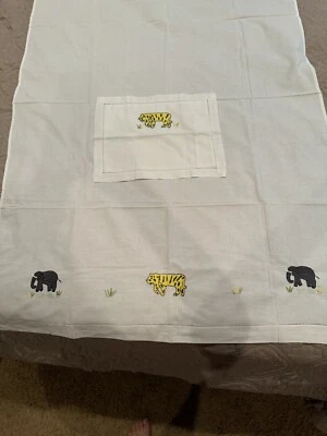 Sábana plana y funda de almohada vintage para cuna de bebé bordada elefante tigre Foto 1 de 3