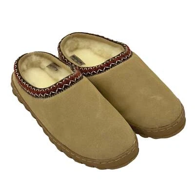 LU Sheepskin Women's Clogs - Shearling Slippers with Geometric Border Design - Image 1 of 4