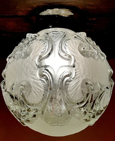Vtg 3D Frosted with Clear Heavy Glass Shade Ceiling Light Fixture Cover