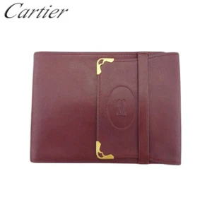 Cartier Tri-Fold Billfold Mastline Bordeaux Leather Authentic Used T21378 - Picture 1 of 10