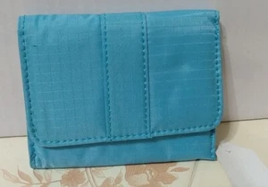 Vintage Light Blue Tri-Fold Wallet Polyester Credit Cards Cash Coin Zipper NWT  - Picture 1 of 12