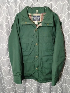 Chaqueta de Campo Woolrich De Colección Para Hombre Mediana Verde Lana Forrada Manta Abrigo de Granero  - Imagen 1 de 16