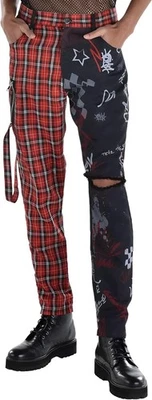 h Pantalones a Cuadros Doble Color Negro y Rojo - Disfraz Para Hombre L/XL Audaz y Elegante Foto 1 de 3