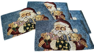 Tapiz Papá Noel Rectángulo Manteles Navidad Osos Azules 18" x 10" Juego de 4 Foto 1 de 4