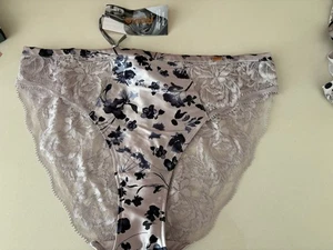 M&S Rosie for Autograph Silk & Lace High Leg Knickers 14 Pebble Silver BNWT - Picture 1 of 4