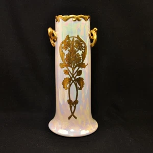 Bavaria Large White Luster Vase 11.5" Gold Outlined in Black Artist E.M.S. 1914 - Picture 1 of 23