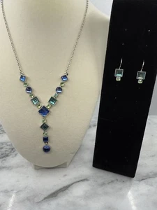 Vintage NR Avon signiert 20" Halskette blau grün Edelstein Lariat Tropfen Y Anhänger Set - Bild 1 von 8